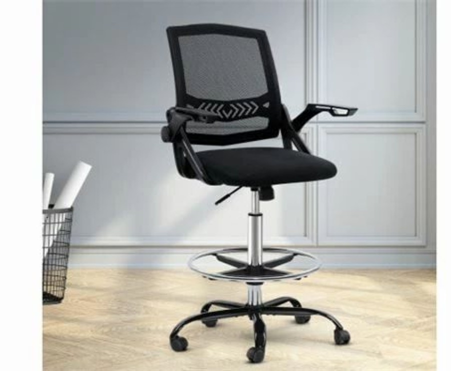 Furniture * | Home Office Design Chair Veer Drafting Stool Armrest Black