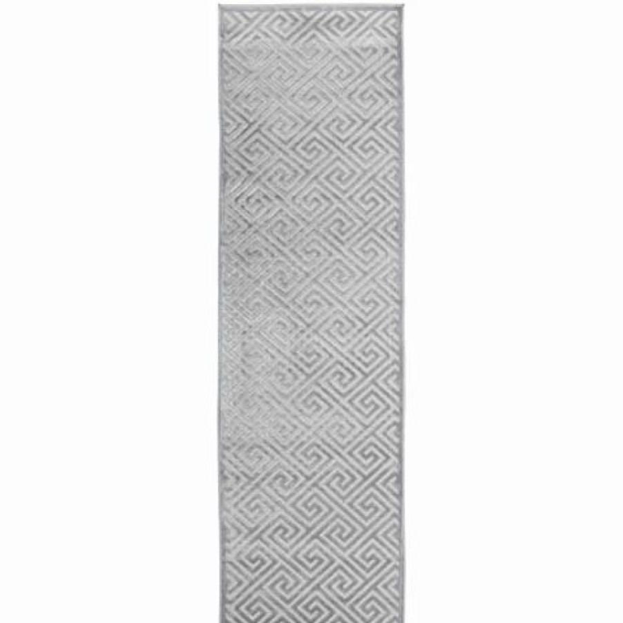 Rugs * | Tapete Rug York Alice Geometric Runner Rug Silver 400X80Cm