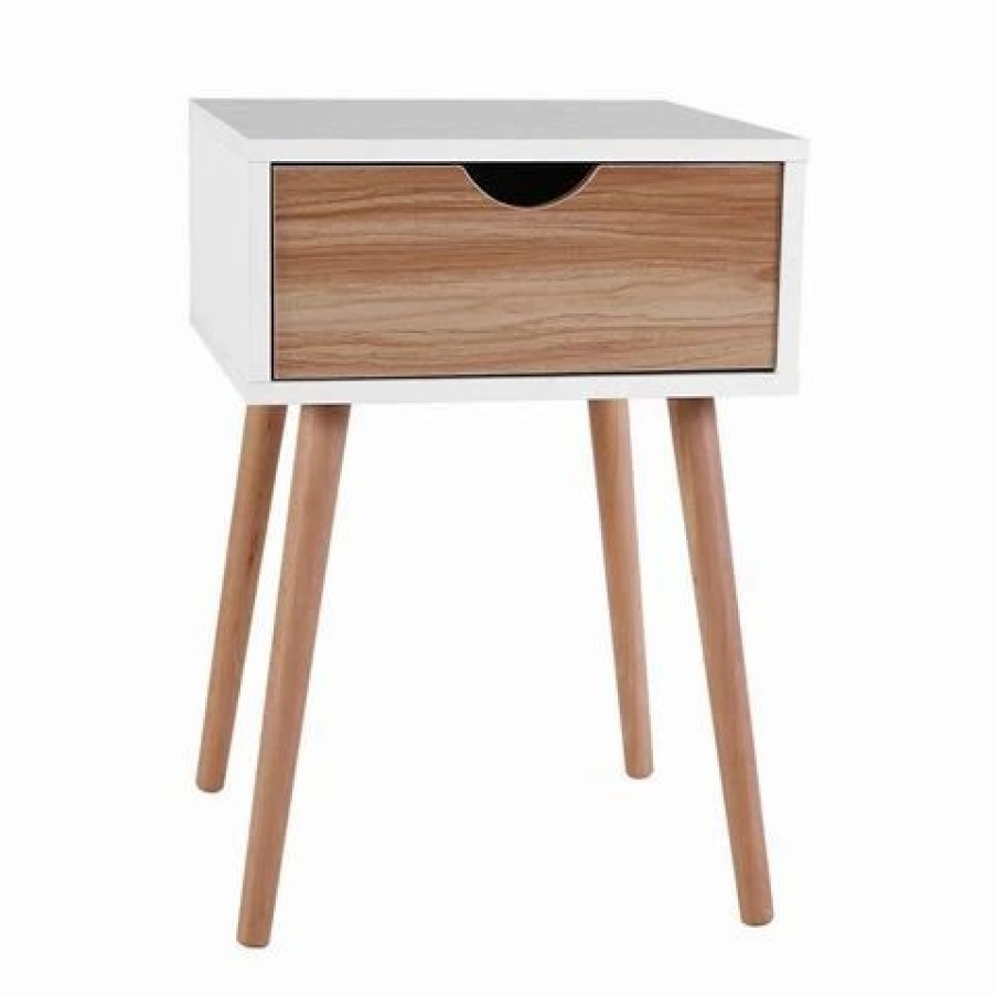 Furniture * | Artiss Bedside Tables Drawers Solid Wood White